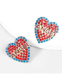Fashion Red Alloy Diamond Drop Oil Love Letter Stud Earrings