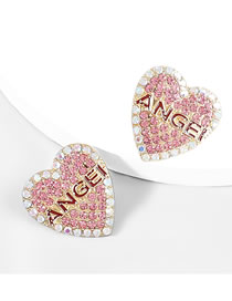 Fashion Pink Alloy Diamond Drop Oil Love Letter Stud Earrings