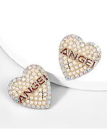Fashion Pearl Alloy Diamond Drop Oil Love Letter Stud Earrings