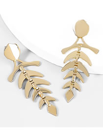 Fashion Gold Color Alloy Geometric Fishbone Stud Earrings