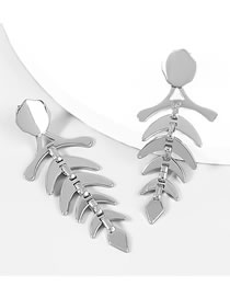 Fashion Silver Color Alloy Geometric Fishbone Stud Earrings