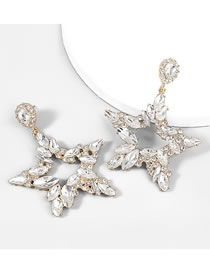 Fashion White Alloy Diamond Star Stud Earrings