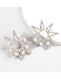 Fashion Ab Color Alloy Diamond And Pearl Star Stud Earrings