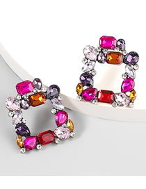 Fashion Rose Color Alloy Diamond Square Stud Earrings