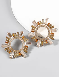 Fashion Gold Color Alloy Diamond Geometric Sunflower Stud Earrings