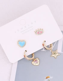 Fashion 4# Copper Inlaid Zirconium Lightning Cross Heart Hexagram Stud Earrings Set