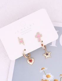 Fashion 10# Copper Inlaid Zirconium Lightning Cross Heart Hexagram Stud Earrings Set
