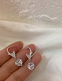 Fashion Silver Color Alloy Diamond Heart Stud Earrings