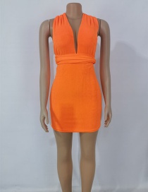 Fashion Fluorescent Orange V-neck Halter Strap Dress