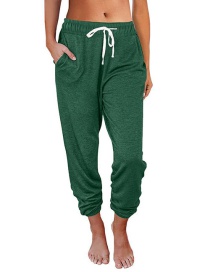 Fashion Green Slip Pocket High-waist Lace-up Trousers