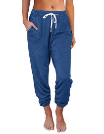 Fashion Blue Slip Pocket High-waist Lace-up Trousers