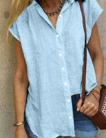 Fashion Blue Solid Color Single-breasted Shirt