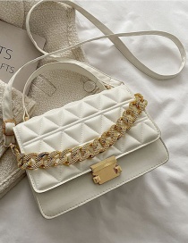 Fashion White Chain Handheld Diamond Embossed Crossbody Bag