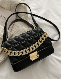 Fashion Black Chain Handheld Diamond Embossed Crossbody Bag