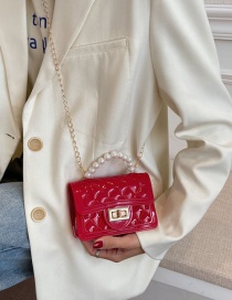 Fashion Red Pvc Rhombus Lock Pearl Portable Messenger Bag