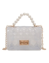 Fashion Transparent Pvc Rhombus Lock Pearl Portable Messenger Bag