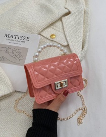 Fashion Pink Pvc Rhombus Lock Pearl Portable Messenger Bag