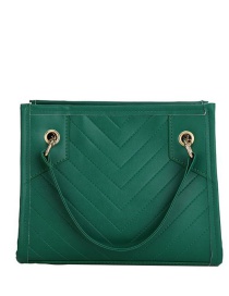 Fashion Green Pu Geometric Embroidery Thread Large Capacity Shoulder Bag