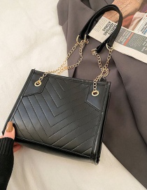 Fashion Black Pu Geometric Embroidery Thread Large Capacity Shoulder Bag