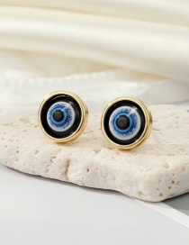 Fashion 6 Gold Coloren Black Glitter Eyes Resin Glitter Round Eye Stud Earrings