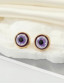 Fashion 7 Gold Coloren Purple Glitter Eyes Resin Glitter Round Eye Stud Earrings