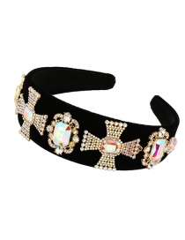 Fashion Black Fabric Alloy Diamond Cross Headband