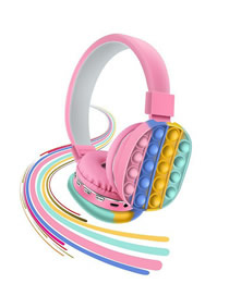 Fashion Pink Rainbow Headphones Cartoon Press Children's Head-mounted Folding Bluetooth Headset (charged)