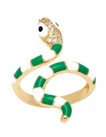 Fashion Green Brass Drip Checkerboard Diamond Snakehead Ring