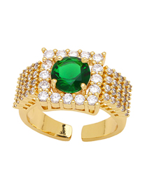 Fashion Green Bronze Zirconium Geometric Open Ring