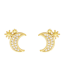 Fashion Moon Copper Inlaid Zircon Moon Stud Earrings