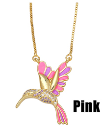 Fashion Pink Bronze Diamond Drip Oil Bird Necklace