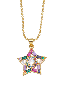 Fashion Mixed Color Bronze Zirconium Pentagram Necklace