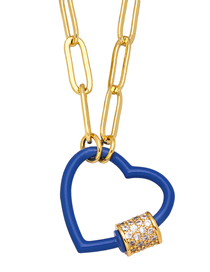 Fashion Dark Blue Copper Drip Oil Love Lock Necklace
