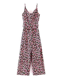 Fashion Floral Printed Suspender Jumpsuit