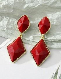Fashion 4 Red Diamond Resin Rhombus Geometric Stud Earrings