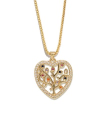 Fashion 4# Copper Inlaid Zirconium Heart Hollow Tree Of Life Necklace Necklace