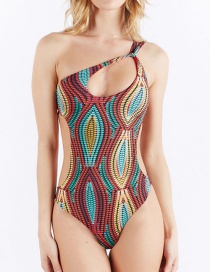 Fashion Suit Three Printed One-shoulder Cutout Swimsuit