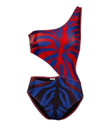 Fashion Suit Three Printed One-shoulder Waist Cutout Swimsuit