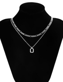 Fashion White K Metal Chain Double Geometric Square Necklace