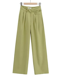 Fashion Green Solid Color Irregular Buttoned Straight Suit Pants