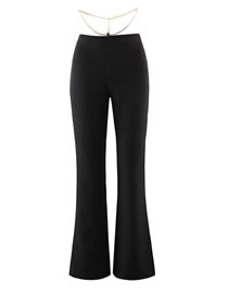 Fashion Black Elastic Chain Lace-up Trousers