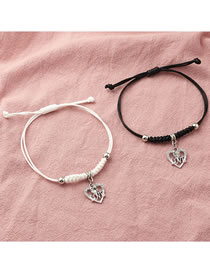 Fashion Black And White Geometric Cord Braided Diamond Heart Bracelet