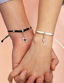 Fashion Black And White-3 Geometric Cord Braided Diamond Small Lock And Key Bracelet