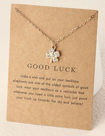 Fashion Gold Color Metal Diamond Four Leaf Clover Strap Card Necklace