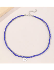 Fashion Royal Blue Resin Rice Beads Beaded Flower Necklace