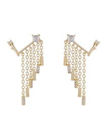 Fashion Gold Color Brass Diamond Tassel Stud Earrings