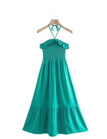 Fashion Lake Blue Halterneck Lace-up Pleated Swing Dress