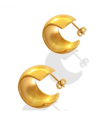 Fashion Pair Of Gold Color Earrings Titanium Steel Wide Face C Shape Stud Earrings