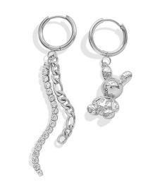 Fashion Pair Of Steel Earrings Zirconia Bear Tassel Asymmetric Drop Earrings In Titanium Steel