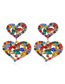 Fashion Mixed Color Alloy Diamond Heart Stud Earrings